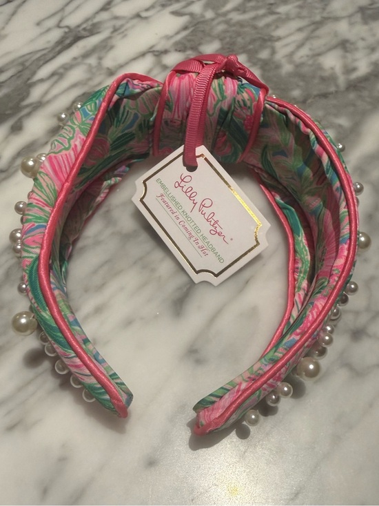 Lilly Pulitzer Accessories - Lilly Pulitzer Pink & Green Knotted Pearl-Trim Headband